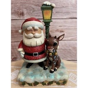 2021 Jim Shore Rudolph  Traditions  Rudolph & Santa at Lamp Post Nose Lights Up